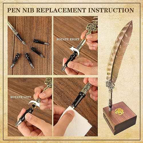 GC QUILL Calligraphy Feather Fountain Pen and Ink Set, Quill Pen with 5 Varied Nibs and Ink Cartridges, Calligraphy Set for Beginners ? MU-15