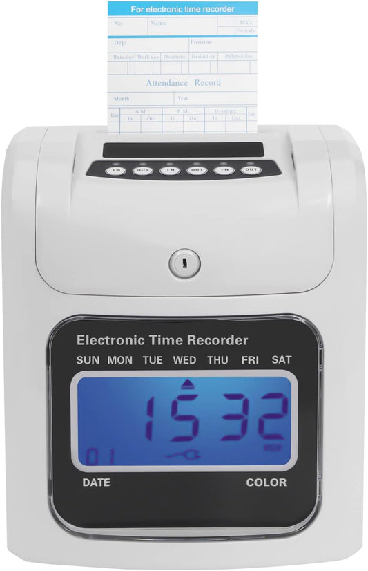 Skiennix Electronic Time Clock - Employee Punch Recorder for Up to 50 Workers | Includes 50 Time Cards & Security Key