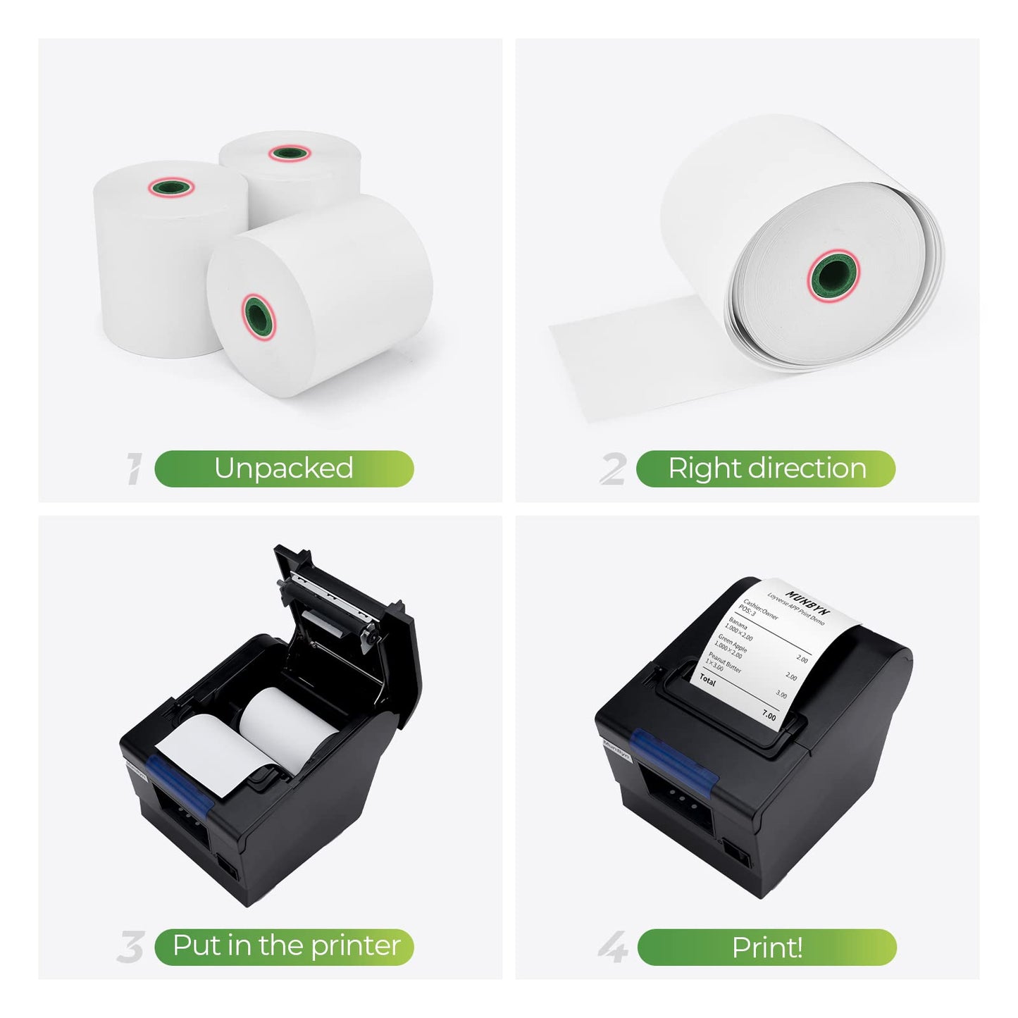 MUNBYN Thermal Paper 3 1/8 x 230ft, 10 Rolls Receipt Paper Work for Star Micronics TSP100 TSP143 Epson 80mm Receipt Printer Square POS Register, 80mm Thermal Receipt Papers, BPA Free, Plus Version