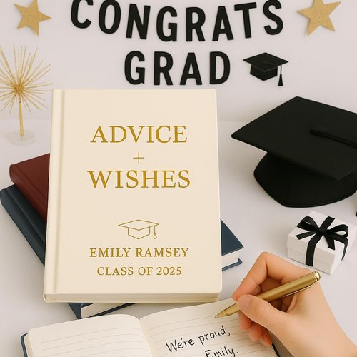 Personalized 2025 Graduation Guest Book – 5.75 x 8.5'' Advice and Wishes Memory Book – Graduation Sign-In Book for Party, Photoshoot & Signature Keepsake (Grad Guest Book 01)