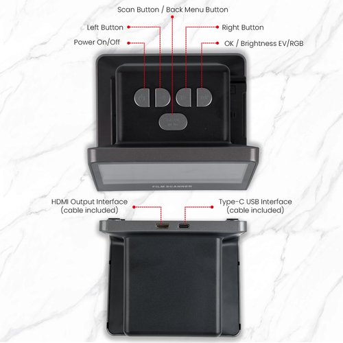 22MP Film and Slide Scanner with 5” LCD Screen, Convert Color & B&W Negatives & Slides 35mm, 126, 110 Film to High Resolution JPEG Digital Photos