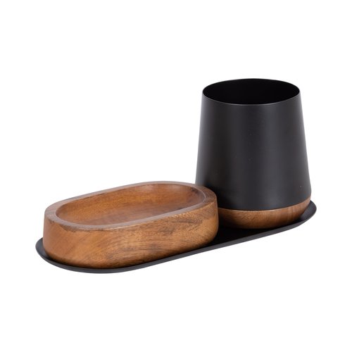 Kate and Laurel Koni Modern Three-Piece Tabletop Organization Set, 12 x 6 x 5, Walnut Brown and Black, Wood and Metal Organizational Set for Home Office or Entryway Decor