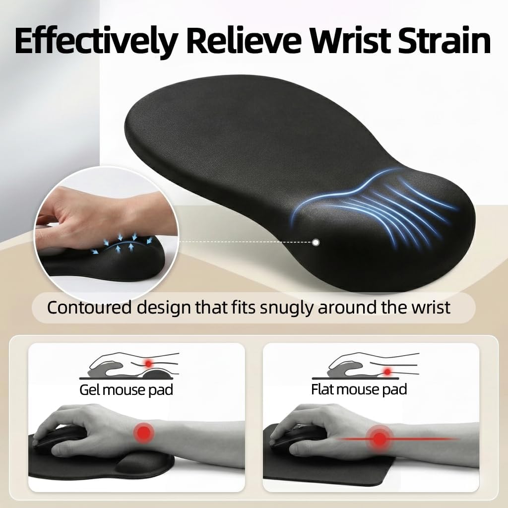 Skiennix Ergonomic Mouse Pad - Memory Foam Wrist Support for Pain Relief | Non-Slip PU Base (Grey)