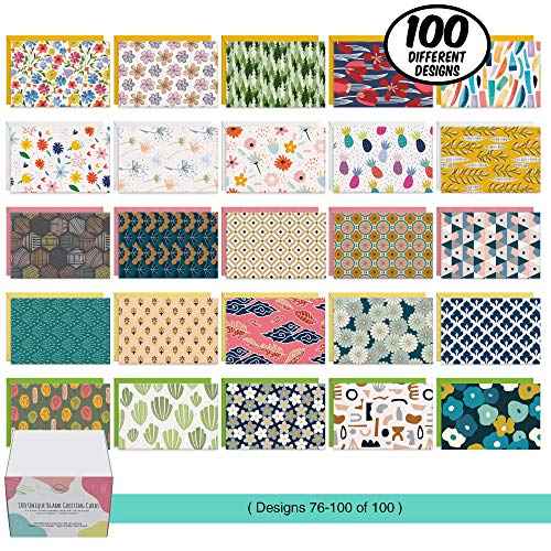 Dessie 100 Unique Blank Cards With Envelopes 4x6 - All Occasion Blank Greeting Cards w/Colored Envelopes & Gold Seals. No Repetition. Note Cards with Envelopes Set