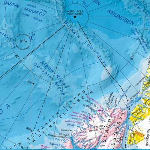 North Circumpolar Region Wall Map - Bilingual - Atlas of Canada - 43" x 36.5" Laminated