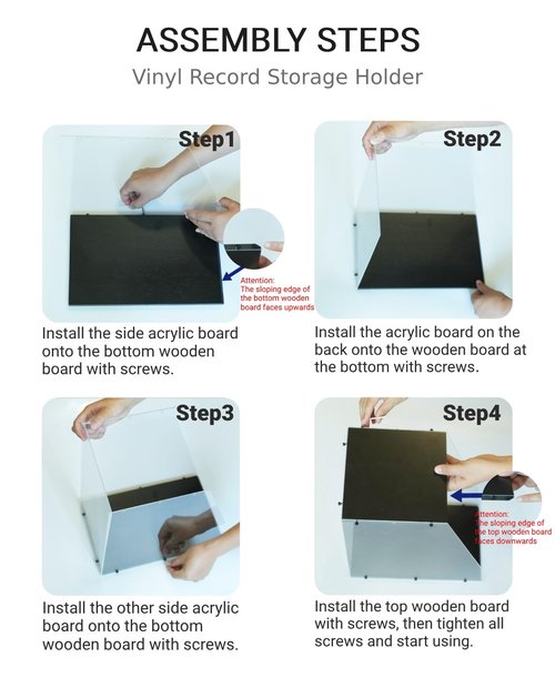 AceLuste Vinyl Record Storage Rack, 40LPs+ Capacity Wooden Vinyl Albums Display Organizer with Acrylic Board, Quick Assembly Retro Style Record Storage Box for CD, Magazine, File