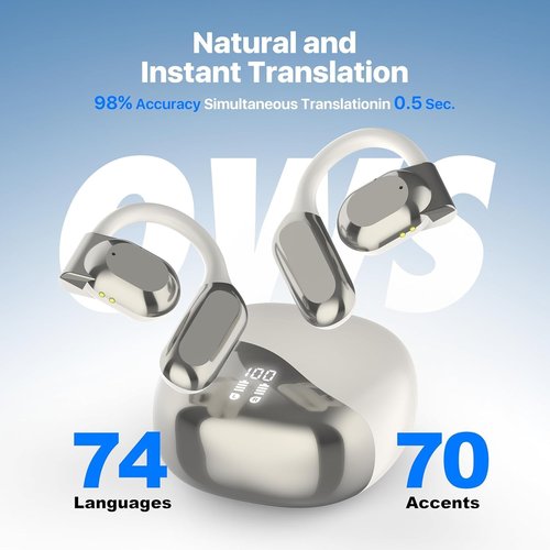 AI OWS Translation Earbuds - 3-in-1 Translator Earphones with 144 Languages & HD Sound | Long Battery Life, White