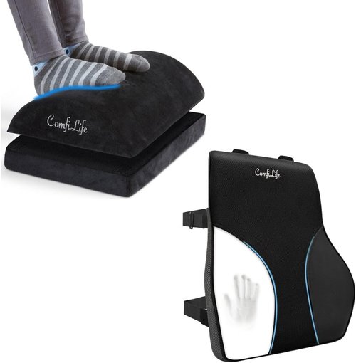 ComfiLife Lumbar Pillow & Foot Rest Bundle - Ergonomic Lumbar Support & Under Desk Foot Rest for Back Pain Relief