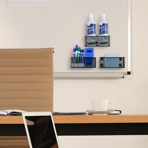 MyGift 3 Pack Black Metal Wire Mesh Magnetic Marker Holder for Whiteboard, Office Desktop Supply Organizer Basket for Pens, Pencils and Accessories