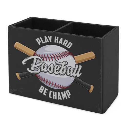 Niapessel Pencil Holder for Desk, Baseball Ball Pen Holder Storage Desktop Pen Organizer Desk Pencil Organizer Makeup Brush Holder for Office School College Leather