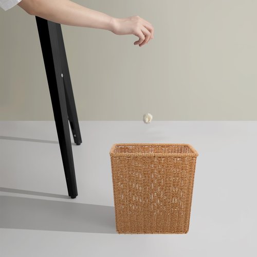 Amosfun Woven Trash Basket Multi-Function Storage Wastebasket for Kitchen and Bathroom Rustic Pastoral Style Lightweight Sundries Organizer for Home