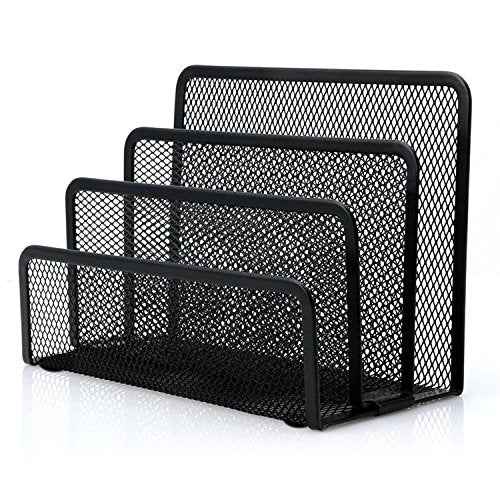 Desk Mail Organizer, File Holder Letter Sorter with 3 Vertical Upright Metal Mesh Compartments Document, Filing, Folders, Mail, Paper Organizer for Home or Office Desktop (1PCS)