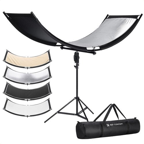 K&F CONCEPT U-Shape Reflector - 4-in-1 Curved Reflector 180x60cm with Stand & Storage Bag for Photography