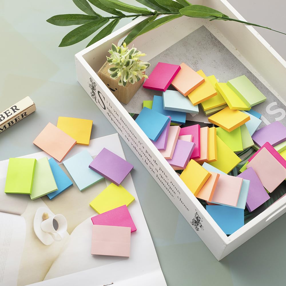 (50 Pads) Sticky Notes 1.5x2, 10 Colors Self Sticky Notes, Sticky Pads, Recyclable, Self-Stick Pads, Easy to Stick for Home, Office, Notebook