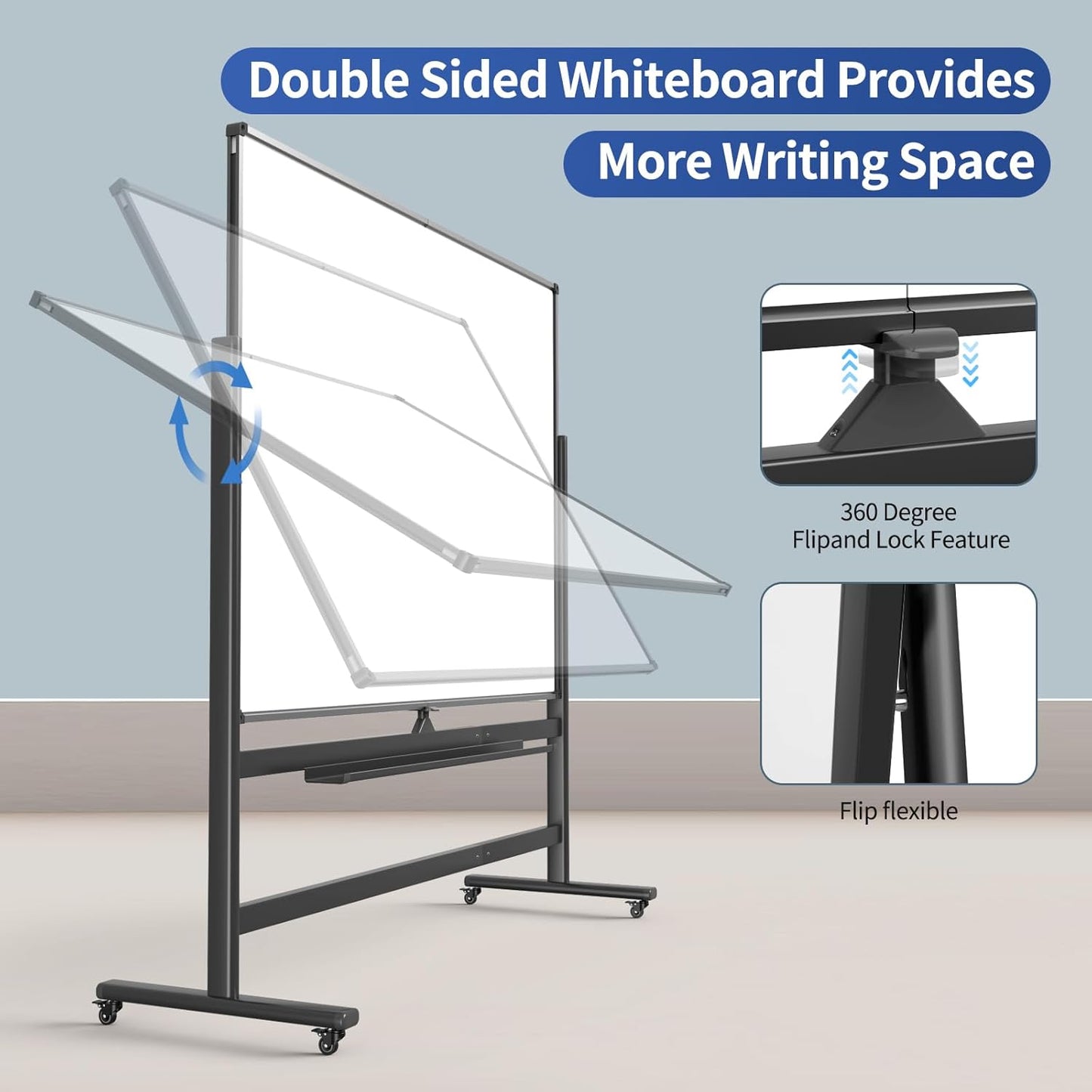 Skiennix Double-Sided Rolling Whiteboard - 72 x 48 Inches Magnetic Dry Erase Board on Wheels