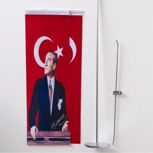 Atatürk & Turkish Flag Double Desk Flag - Satin - 8.5X25 cm