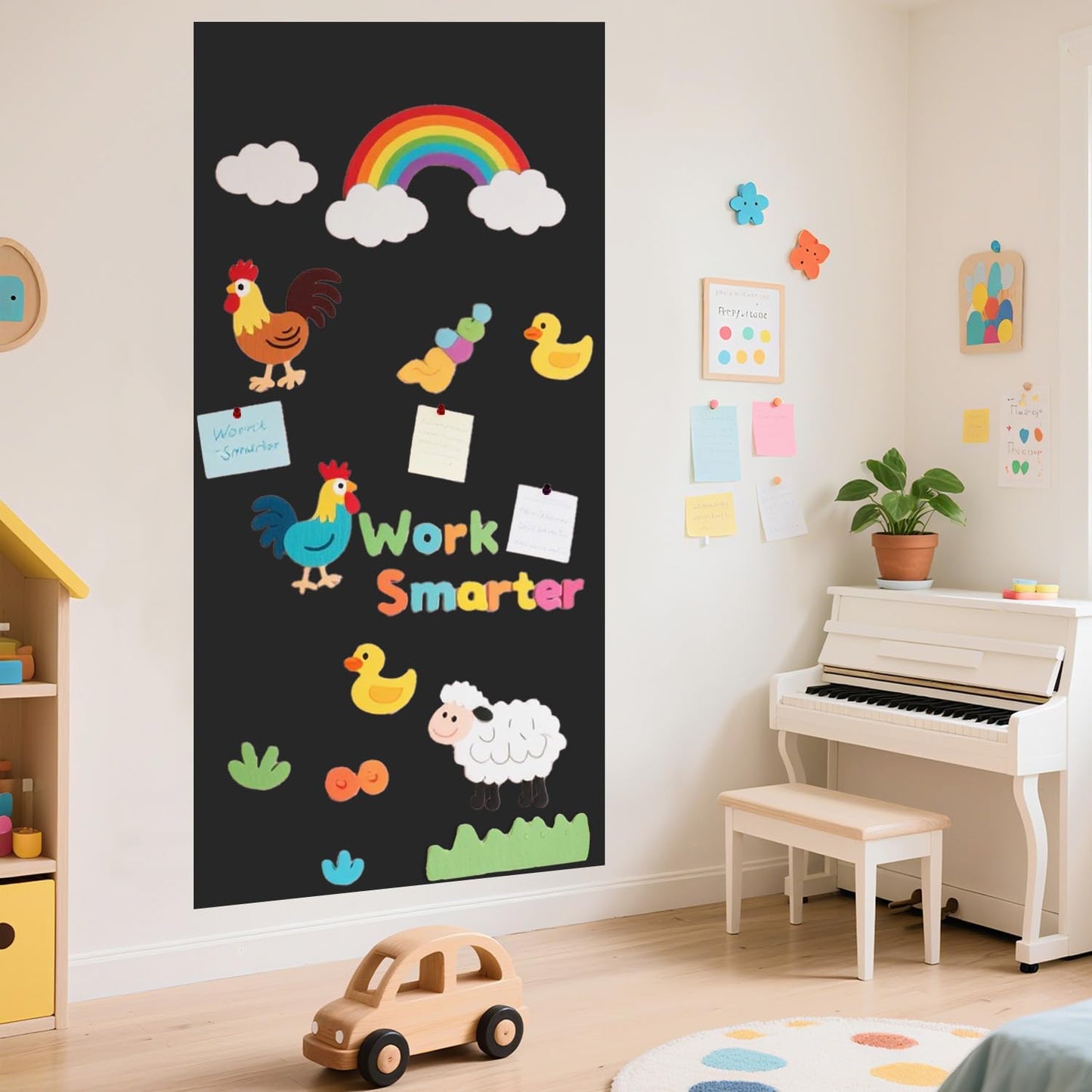 Skiennix Magnetic Wall Decal - 47.2x17.5 Inches Black Self-Adhesive Chalkboard | Peel and Stick Play Wall with Accessories for Home Office