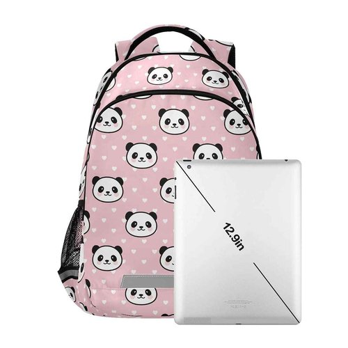 MNSRUU School Backpack with Chest Strap, Dot With Cute Panda Laptop Backpack, Travel Hiking Backpack for Boys Girls, Rucksack, Knapsack