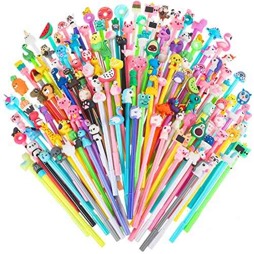 Marspark 140 Pieces Cute Cartoon Gel Ink Pens Fun Animal Novelty Black Ink Kawaii Pens Bulk Assorted Style Office Rollerball for Student Kids School Supplies Present (Cute Animal)