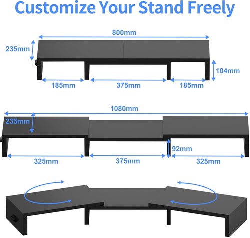 Pholiten Dual Monitor Stand Riser for 2 Monitors，Desktop Monitor Stand with Adjustable Length and Swivel Angles, Extra Long Multifunctional Stand up to 48.2" fit Computer Laptop Printer Max 44 lbs