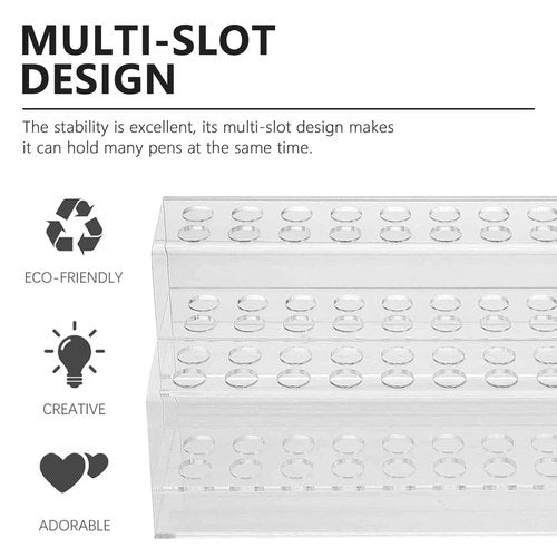 SUNSHNO Plastic Pen Holder Stand, 48-Slots Clear Pen Display Stand Rack Eyebrow Pen Stand Makeup Brush Rack Organizer for Store School Office Home, Transparency