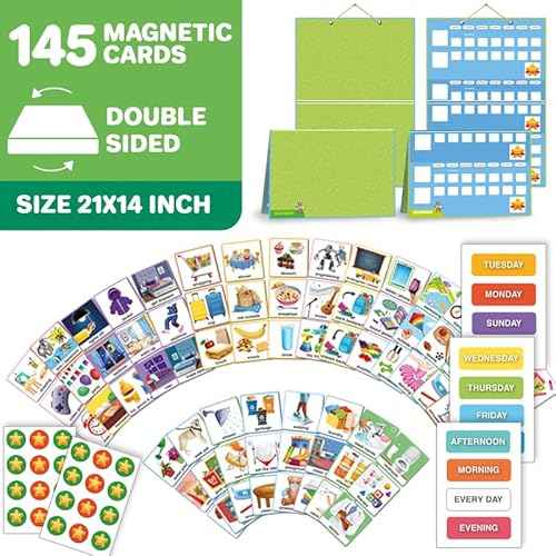 QUOKKA Visual Schedule for Kids With Autism - 145 Reward Chore Chart for Multiple Kids - Behavior Routine Toy for Autistic Children Age 5-7 ADHD Tools - Responsibility Board Autism Learning Material