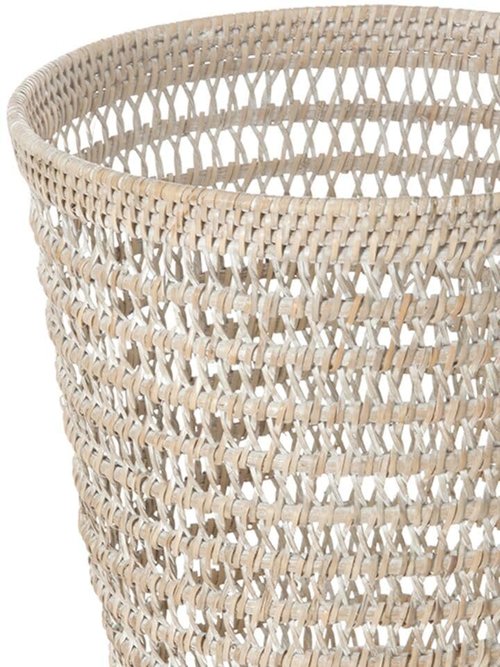 Kouboo La Jolla Rattan Mesh Waste Basket – Round Trash Can for Bathroom, Bedroom, Office – Boho Wicker, Bathroom Storage, Small Garbage Bin for Home Decor & Storage Basket, White Wash