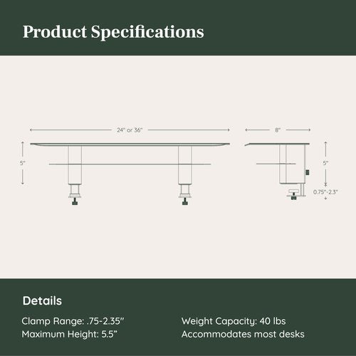Branch Monitor Stand - Elegant, Durable Powder-Coated Steel Stand with Soft Felt Liner - Large Monitor Riser Second Tier Storage - Installs with a Universal Clamp for Ergonomic Workspace - White