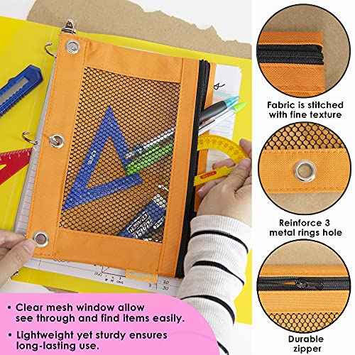 BAZIC Products Pencil Pouch 3 Ring Binder Pouch w/Rivet Enforced Rings Holes, Pastel Color Mesh Window Zipper Pouchesr, 24-Pack
