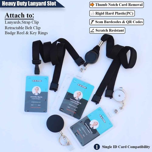 Bulk 50 Pack Hard Plastic Badge Holder-Vertical Heavy Duty ID Card Holder-Rigid Case Single I'd Protector with Easy Access Thumb Slot & Chain Holes for Clips,Lanyards & Reels-Frosted Clear by DiDiSTAR