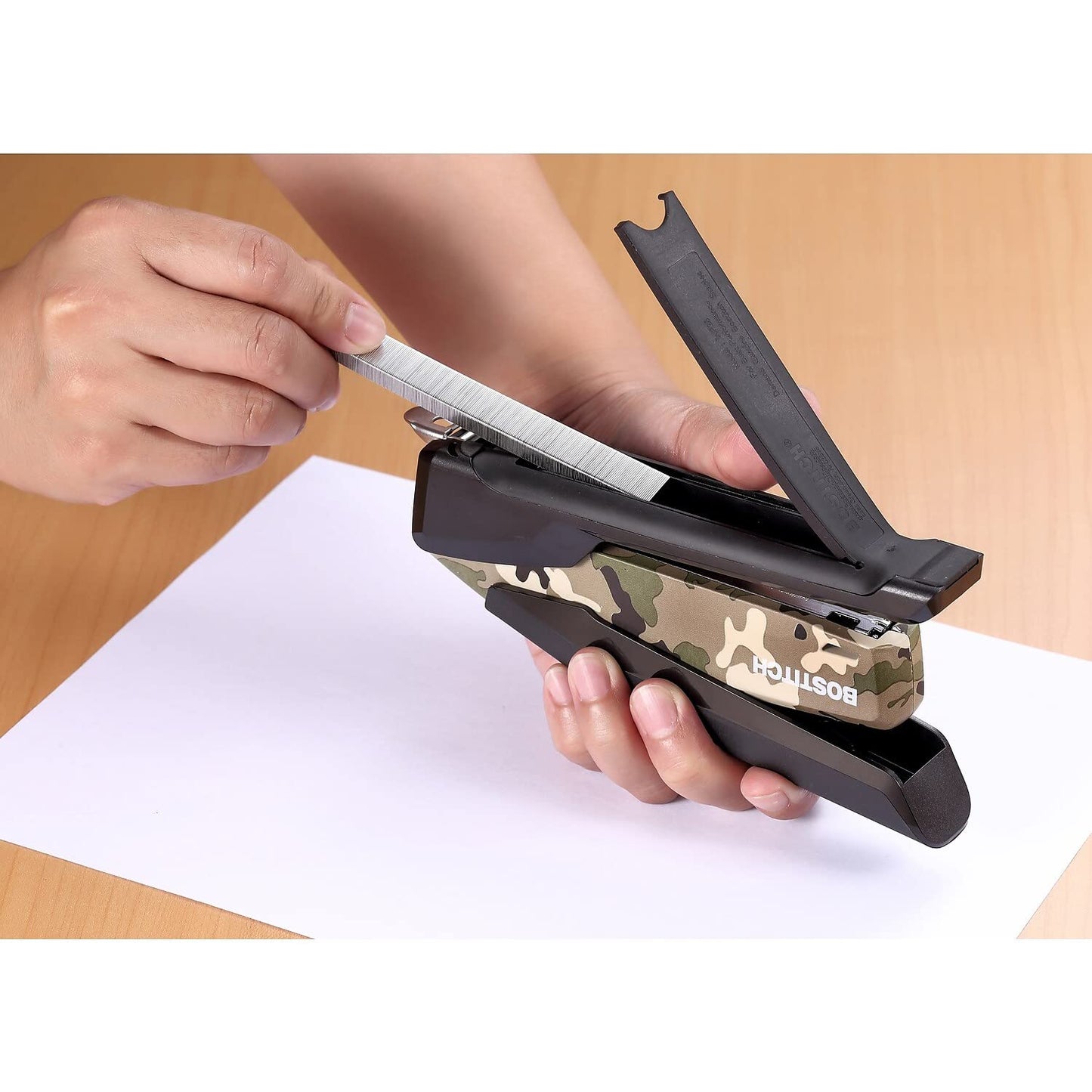 Bostitch Office Metal Spring Powered Stapler, One Finger, Supports Wounded Warrior Project, Camouflage (INP28-WW)