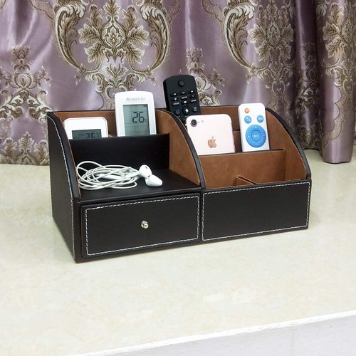 NA PU leather Desk Organizer with drawer pen holder for desk Multifunctional home thickened storage box as remote control holder makeup storage organizer HeBen1036