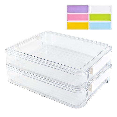 Aruihm 2 Pack Plastic Stackable Storage Box with Lids, Clear, Versatile A4-Sized Storage Suit for A4 Size Paper Storage Documents, School Supplies, Office Essentials