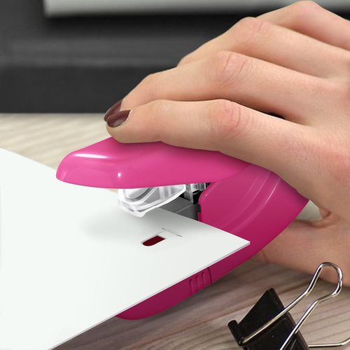 Regine Switzerland Plus Paper Clinch Staple-Free Stapler - Stylish Pink Design