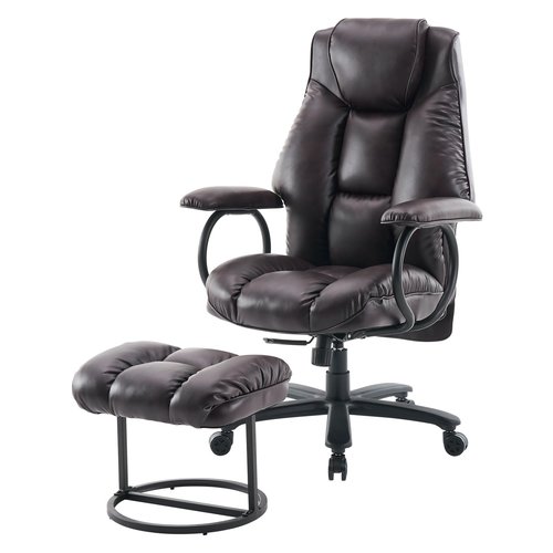 ATMILD Office Chair Big and Tall, High Back Executive Chair with Ottoman, 400 lbs, Ergonomic Office Chair with Padded Armrest, PU Leather (Dark Brown)