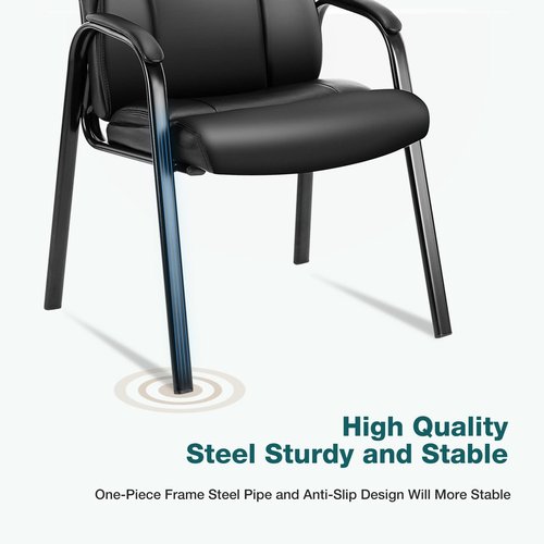 GlasFlength Waiting Room Chairs, Leather Reception Conference Room Chairs with Padded Armrests, Comfy Thickened Cushion Office Guest Chair for Lobby Meeting Home, Black
