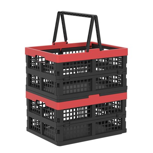 Nihenok 2 Pack Foldable Plastic Grocery Shopping Basket, Collapsible Storage Crates with Handle, 15 L