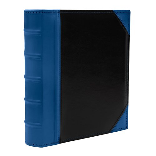 KLEER VU Executive Binder – Leather Binder with 1.5" D-Rings, 2 Tone Stitching with Ribbed Blue Spine, Holds 350 8.5x11 inch Sheets – for School, Library, Home, Law & Accounting Firm, Office (Blue)
