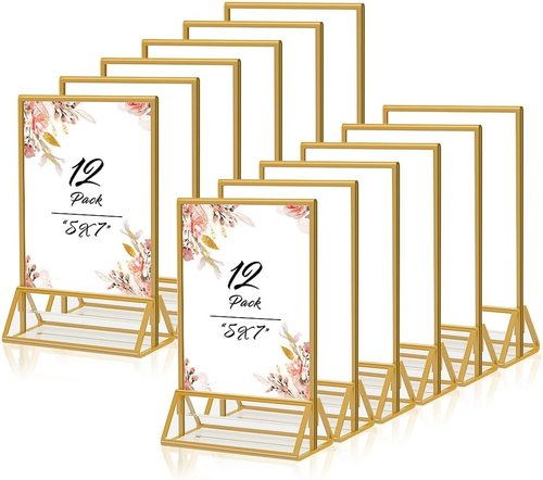 PPH-Sisy Acrylic Sign Holder - 12 Pack 5x7 Gold Frame Double-Sided Display Stand for Home & Office