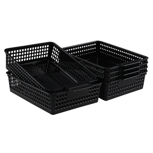 Vababa 6-Pack Plastic Paper Storage Basket Tray, Desktop File Organizer Baskets, Black