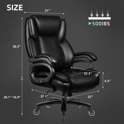 VITESSE 500lbs Heavy Duty Office Chair for Low Back Pain Relief, Big and Tall Office Chair with Ergonomic Lumbar Support, High Back Executive Chair with Quiet Rubber Wheel