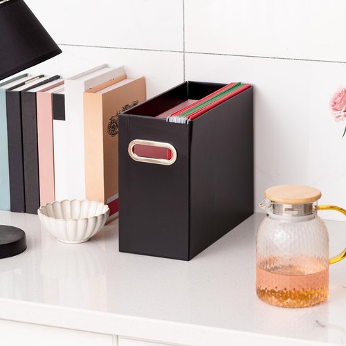 File Organizer, 8 Packs Cardboard File Storage Folder Letter Size Portable Desktop Holder Collapsible Hanging Folders Box with Handle Magazine Book Storage Filing Box for Home Office(Black)
