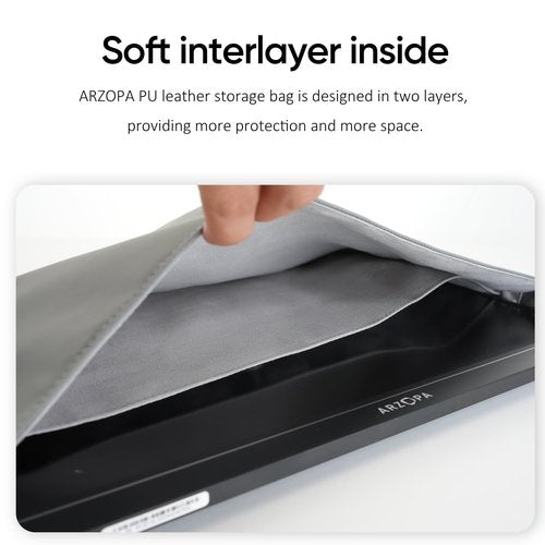 ARZOPA 17.3" Portable Monitor Sleeve Bag, PU Leather Laptop Case for Travel, Grey