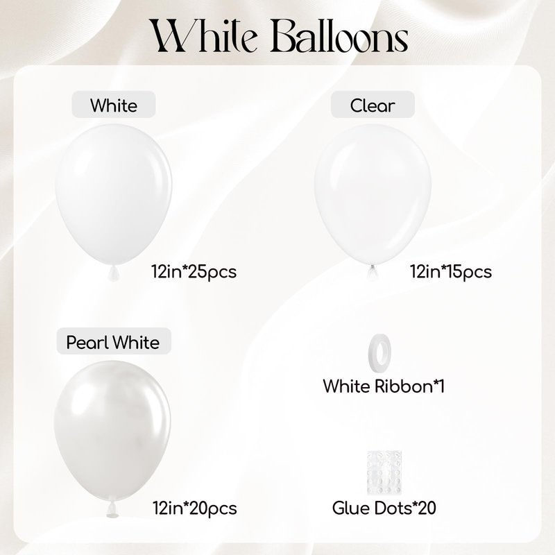 60pcs White Balloons with Clear Pearl White Balloons for Bridal Shower Wedding Bride Bachelorette Engagement Birthday Party Decorations