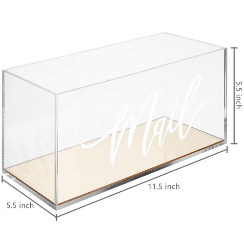 MyGift Clear Acrylic Tabletop Mail Organizer Box with Letter Word Script Design and Gold Mirror Base