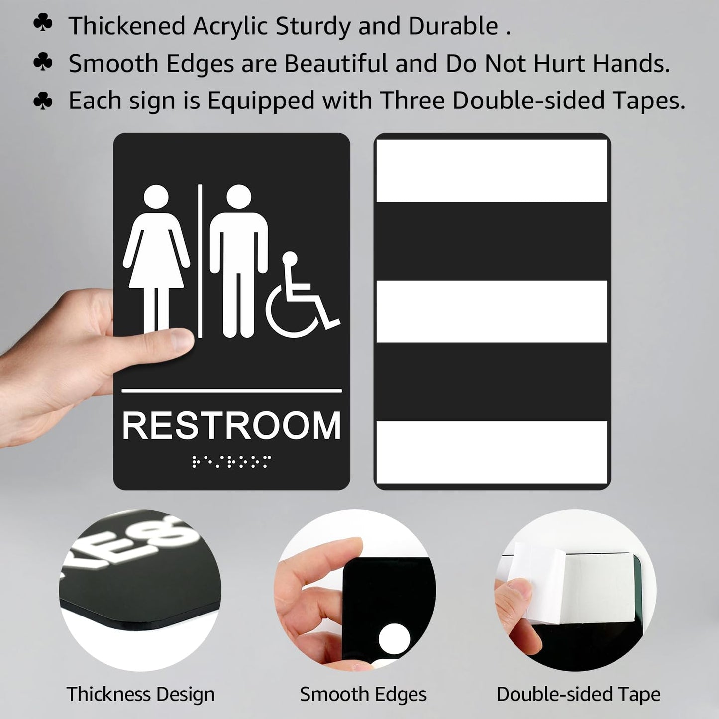 GicnKeuz ADA Braille Unisex Bathroom Signs,9 x 6 Inches Restroom Signs with Self-Adhesive Tape for Business or Office Bathroom and Toilet Door or Wall Décor