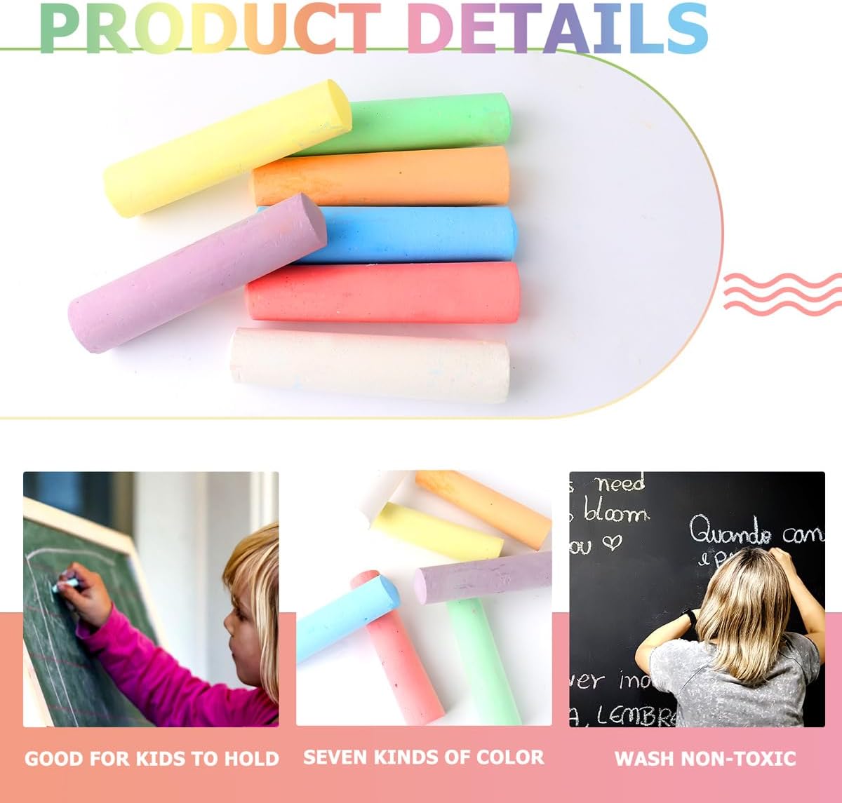 Skiennix Washable Sidewalk Chalk - 52 Jumbo Non-Toxic Pieces in 7 Vibrant Colors | Perfect for Kids & Adults