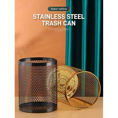 Mesh Wastebasket Round Mesh Stainless Steel Wastebasket Trash Can Recycling Bin for Home, Office, Bathroom, Bedroom & Kitchen, 3.5 Gallon / 12L, 11" H x 10" D Garbage Can -Rainbow Color