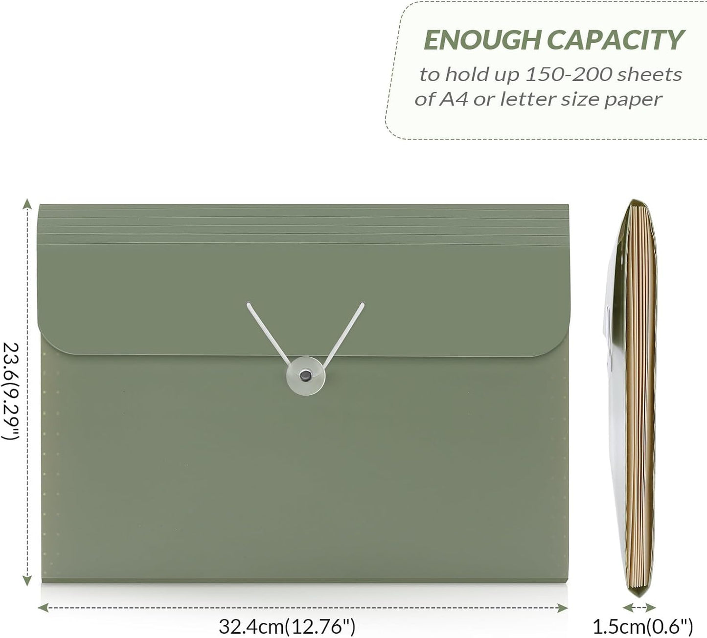 SKYDUE Accordion File Organizer - Expanding 7-Pocket Folder for Documents | Portable A4 Size, Moss Green