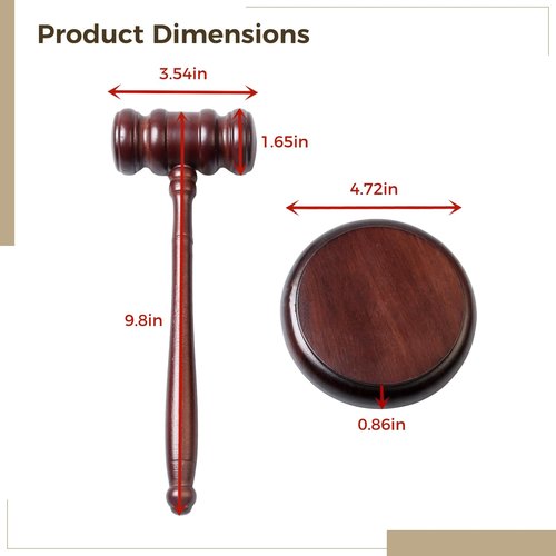 Beechwood Handcrafted Gavel and Block Set, 9.8 Legal Hammer with Sound Block for Ceremonies & Office Use